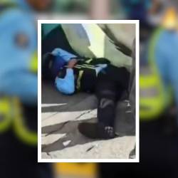 Un comparendo de movilidad terminó en una agresión física el pasado martes, 27 de octubre. FOTOS: ARCHIVO CARLOS VELÁSQUEZ (FONDO) Y CAPTURA DE VIDEO ITAGUÍ HOY (DETALLE)