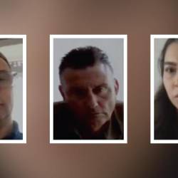 Juan Carlos Torres Ojeda (izq.), Santiago Ortega Mateos (centro) y Estefanya Cuervo Sánchez (der.), tres de los cinco exfuncionarios de Daniel Quintero que fueron acusados. FOTO: FISCALÍA