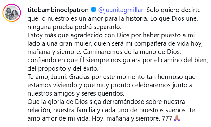 El cantante boricua compartió este mensaje en el video oficial de su compromiso. FOTO: CAPTURA IG.