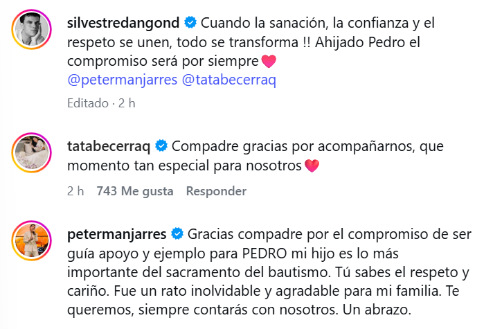 Tata Becerra y Peter Manjarrés le agradecieron a Silvestre por este momento. FOTO: CAPTURA @SILVESTREDANGOND IG