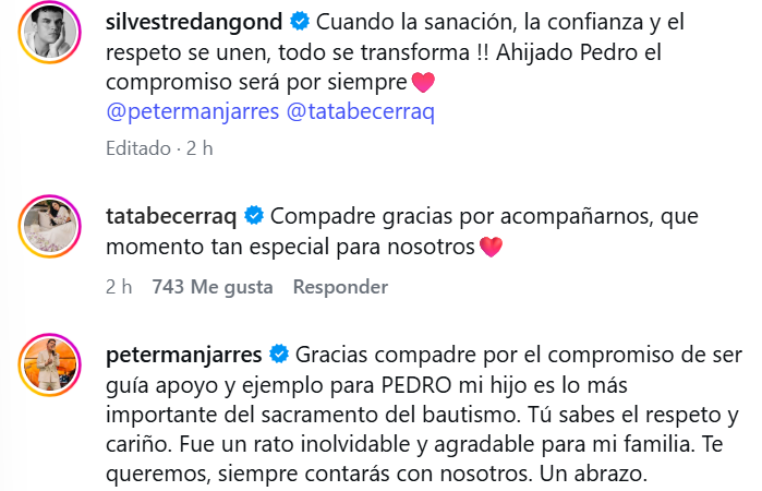 Tata Becerra y Peter Manjarrés le agradecieron a Silvestre por este momento. FOTO: CAPTURA @SILVESTREDANGOND IG