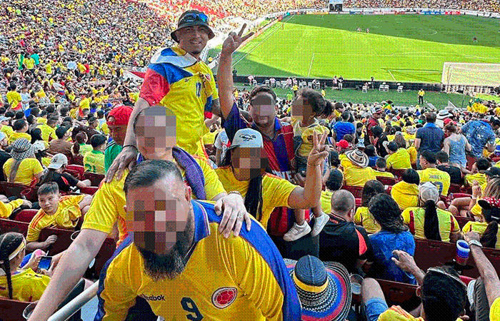 Esta es otra de las imágenes que circulan en redes sociales, que refiere a la presencia de este hombre en el partido de Colombia (arriba). /FOTO: TOMADA DE HOY DIARIO MAGDALENA. 