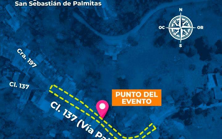 Mapa de los cierres viales en el corregimiento de Palmitas por Fiesta Palmiteña. /FOTO: CORTESÍA FISCALÍA