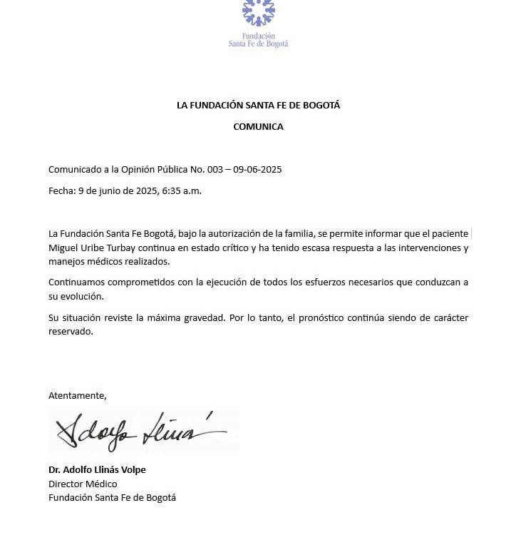 Comunicado Fundación Santa Fe de Bogotá.