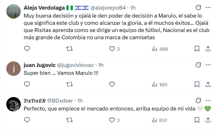 Comentarios sobre la llegada de Víctor Marulanda a Nacional. FOTO: X