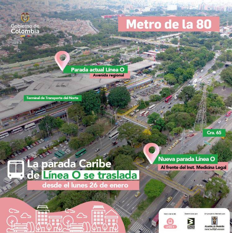 Cambios en la parada de la línea O de buses. FOTO: METRO DE LA 80