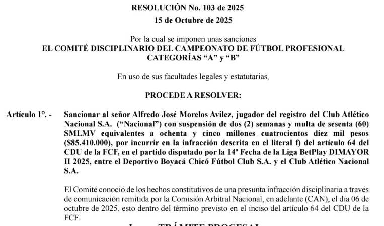 Aparte de la Resolución No. 103 de 2025 de la Dimayor. / FOTO: CAPTURA 