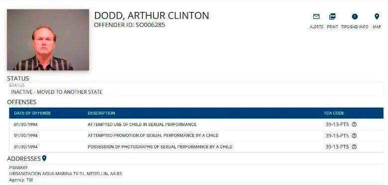 Este es el reporte sobre los delitos sexuales que cometió Arthur Clinton Dodd. /FOTO: CORTESÍA
