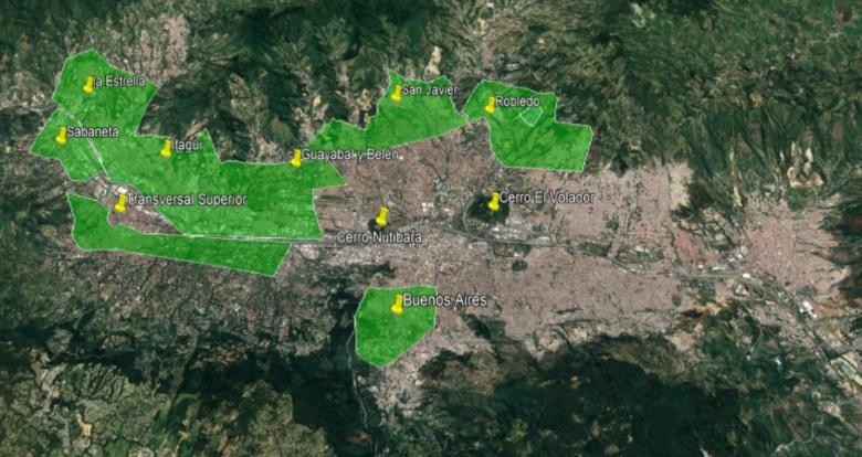 Estas son las zonas del Valle de Aburrá incluidas en los cortes de agua del fin de semana. /GRÁFICO: CORTESÍA