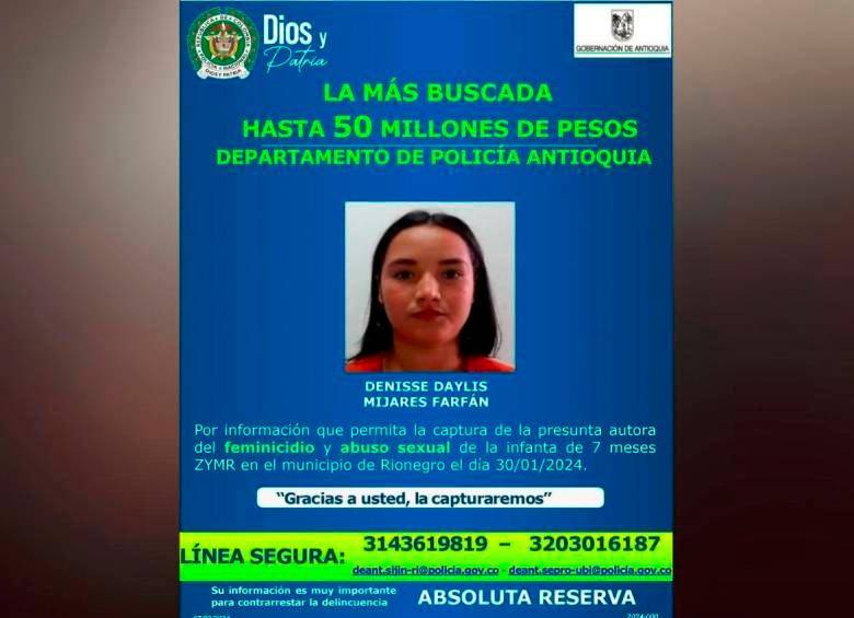 Denisse Daylis era una de las más buscadas por el Departamento de Policía Antioquia. /FOTO: CORTESÍA