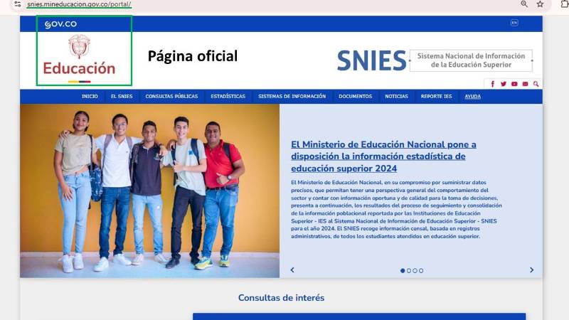 Esta es la página original del Snies. FOTO: CORTESÍA MINEDUCACIÓN