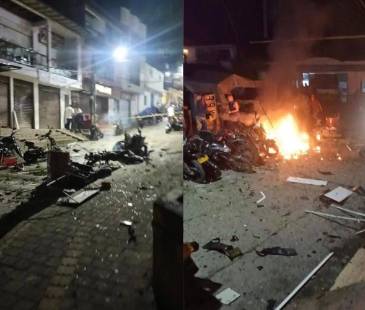 Atentado con artefacto explosivo cerca de la estación de Policía en Briceño. FOTO: REDES SOCIALES