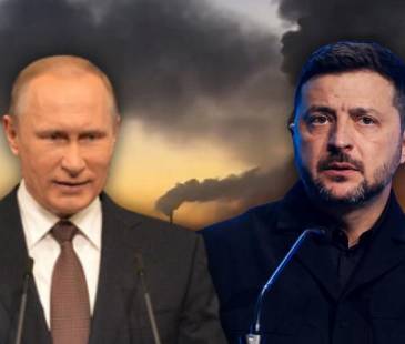 Vladimir Putin, presidente de Rusia (Izq.) y Volodímir Zelensky, presidente de Ucrania. FOTOS: TOMADAS DE X @VIJESTI11111 (FONDO), @RT_ON_X (ZELENSKY) Y COLPRENSA (PUTIN) 