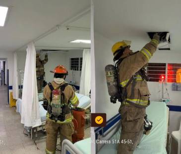 Bomberos atendiendo emergencia en el Hospital San Rafael. FOTO: ITAGUÍ HOY