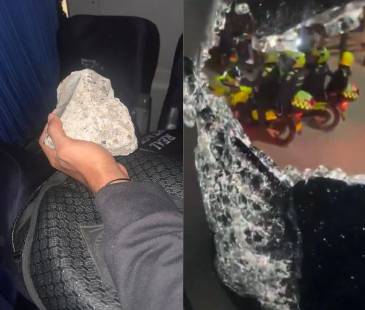 Así era la magnitud de piedras que les lanzaron. Estas mismas quebraron ventanas e hirieron a algunos jugadores. FOTOS: TOMADAS DE X @REDPLAYSPORTS Y @ISARODRIGUEZ91