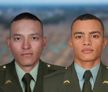 Sebastián Canole Beltrán (izq.) y Jeiner Gutiérrez Cepeda (der.), policías que estuvieron desaparecidos en Caucasia. FOTOS: CORTESÍA
