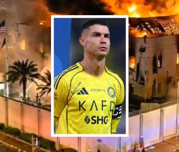 Al fondo, bombardeo a la embajada de Estados Unidos en Arabia Saudita y Cristiano Ronaldo (detalle). FOTOS: RED SOCIAL X @CATRINA_NORTENA Y @CRISTIANO (DETALLE)