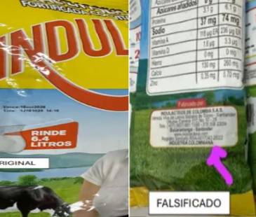 Invima alerta sobre la comercialización de leche en polvo falsificada. FOTO: INVIMA 