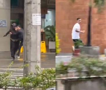 En redes sociales quedó registrado el fuerte enfrentamiento entre el ciudadano y uno de los presuntos delincuentes. FOTO: CORTESÍA DENUNCIAS ANTIOQUIA 