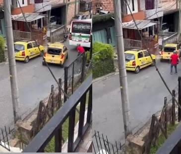 Taxista emprendió fuga después de chocar dos carros. FOTO: CORTESÍA DENUNCIAS ANTIOQUIA