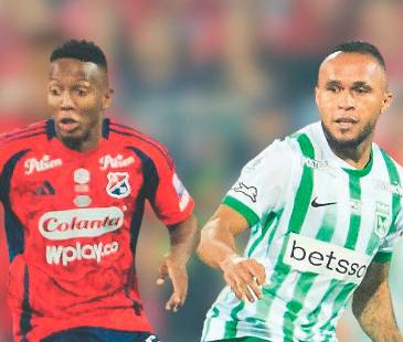 El último clásico se jugó el 17 de diciembre de 2025 en la vuelta de la final de Copa Colombia, donde ganó el Verde 1-0 y fue campeón. Esneyder Mena (izq.) y Andrés Sarmiento (der.) estuvieron presentes. FOTOS: CAMILO SUÁREZ