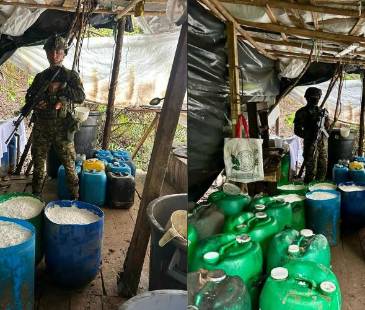 Desmantelan laboratorio de cocaína en El Peñol. FOTO: EJÉRCITO NACIONAL 