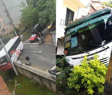 Así quedaron los buses tras los accidentes ocurridos en Bello (izq.) y Manrique (der.). FOTO: CORTESÍA ALCALDÍA DE BELLO, CORTESÍA DENUNCIAS ANTIOQUIA