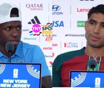 El delantero brasileño Vinícius Junior (izq.) y el defensa marroquí Hakimi. FOTO: @TNTSPORTSMEX