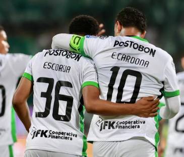 José Rafael Escorcia y Edwin Cardona, autores de dos de los tres goles del encuentro. FOTO: MANUEL SALDARRIAGA