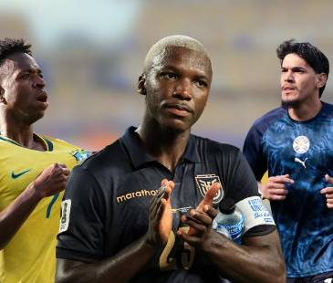 De izquierda a derecha: Vinicius Junior (Bra), Moisés Caicedo (Ecu) y Gustavo Gómez (Par). FOTOS: TOMADAS DE X @ANDRESNADF, @MADOXX_CFC Y @ALBIRROJA