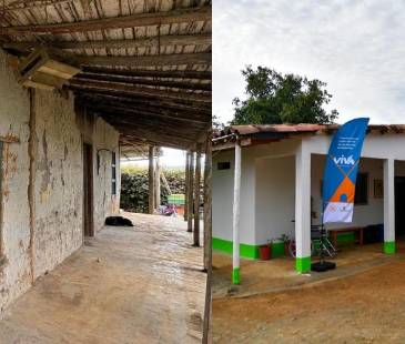 Antes y después de la primera vivienda remodelada en Antioquia tras el terremoto en Colombia. FOTOS: CORTESÍA GOBERNACIÓN DE ANTIOQUIA