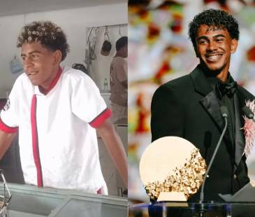 Joven colombiano comparado con el futbolista español Lamine Yamal. FOTO: @OUTOFCONTEXTCOL Y IG LAMINEYAMAL
