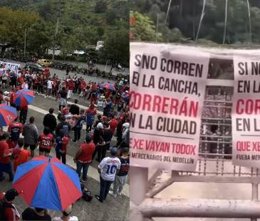 Hinchas del DIM protestan. FOTO: REXIXTENXIA NORTE 1998 Y REDES SOCIALES
