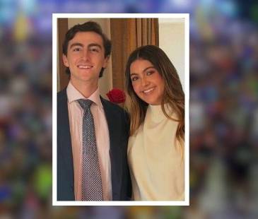 Juliana Ávila Saouda, de 20 años, con Julián Restrepo Céspedes, hijo del vicepresidente. FOTO: REDES SOCIALES - MARATÓN MEDELLÍN