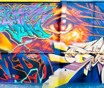 Durante varios meses 16 artistas trabajaron para crearlo. Esta es la parte del mural intervenida por Eyes, Fate y Shamo. FOTO: CORTESÍA