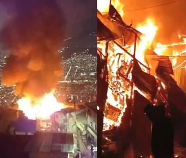 Incendio en el barrio Carpinelo, comuna 1 (Popular). FOTOS: CAPTURA DE VIDEO TOMADAS DE TELEANTIOQUIA