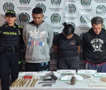 Captura de tres integrantes del grupo delincuencial Carne Rancia en Salgar. FOTO: POLICÍA ANTIOQUIA