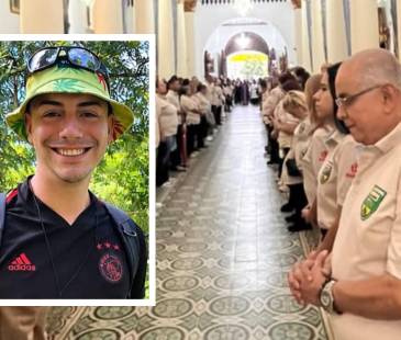 En medio de una iglesia abarrotada y una calle de honor con otros líderes comunales fue despedido Juan Esteban Urán Cano, presidente de la Junta de Acción Comunal del barrio Artex de Itagüí. FOTO: CORTESÍA