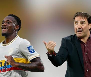 El antioqueño Jhon Jáder Durán (izq.) y el técnico argentino Néstor Lorenzo. FOTO: GETTY IMAGES Y @JADERDURAN9