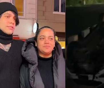 Izquierda: Yeferson Cossio y su mamá Luz Dary. A la derecha: como quedó el carro tras el accidente. FOTO: @YEFERSONCOSSIO