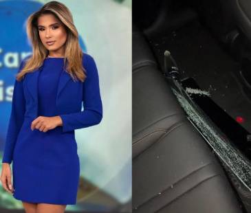 La periodista Catalina Botero y su carro, tras el robo que le hicieron. FOTO: REDES SOCIALES @catalinaboteroo