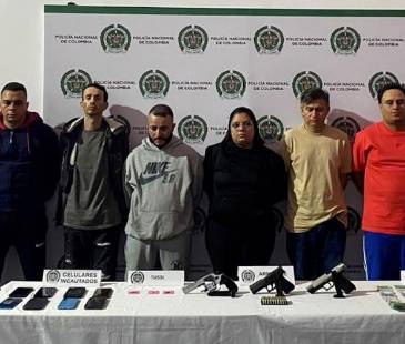 Captura de presuntos integrantes de La Matecaña, banda que delinque en el noroccidente de Medellín. FOTO: CORTESÍA