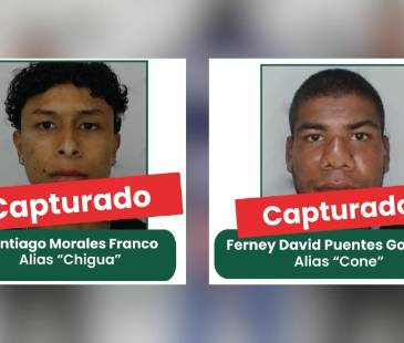 Capturados dos hombres incluidos en el cartel de los más buscados en Antioquia. FOTO: SECRETARIA DE SEGURIDAD Y JUSTICIA DE ANTIOQUIA