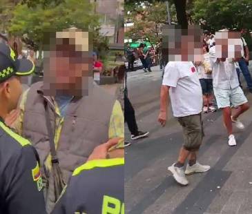 Fuerte discusión en el parque de Envigado por política. FOTO: CORTESÍA 