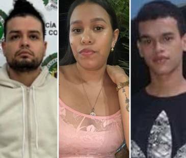 De izquierda a derecha: Andrés Julián Carmona Muñoz, señalado victimario; y los primos Valeria Amazará y Juan Pablo Ramírez Amazará, las víctimas. FOTOS: FISCALÍA Y CORTESÍA TELEREGIÓN