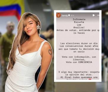 “Antes de votar, entiende por qué lo haces”, expresó la artista paisa en sus redes sociales. FOTOS: CAMILO SUÁREZ (FONDO) E INSTAGRAM @KAROLG