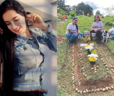 Daniela Zuluaga Morón (izq.), la víctima, y su mamá y su hermana durante una visita el cementerio. FOTOS: CORTESÍA