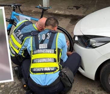 Inspección del vehículo y momento en el que fue arrollado el ciclista. FOTOS: ALCALDÍA DE MEDELLÍN Y CAPTURA DE VIDEO