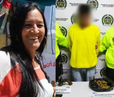 Captura de alias Cumbamba e incautación de arma utilizada en el homicidio de lideresa social en Andes (izq.). FOTO: POLICÍA ANTIOQUIA