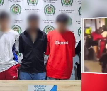 Capturados por agredir a policías en Amagá. FOTOS: DEPARTAMENTO DE POLICÍA ANTIOQUIA Y CAPTURA DE VIDEO